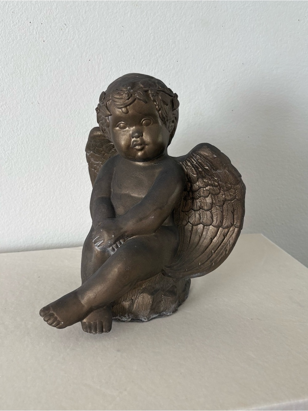 Vintage Angel cherub figurine statue bronze pewter home decor garden